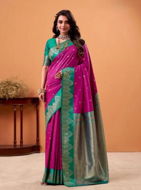 Magente Banarasi Satin Silk Saree With Blouse Piece