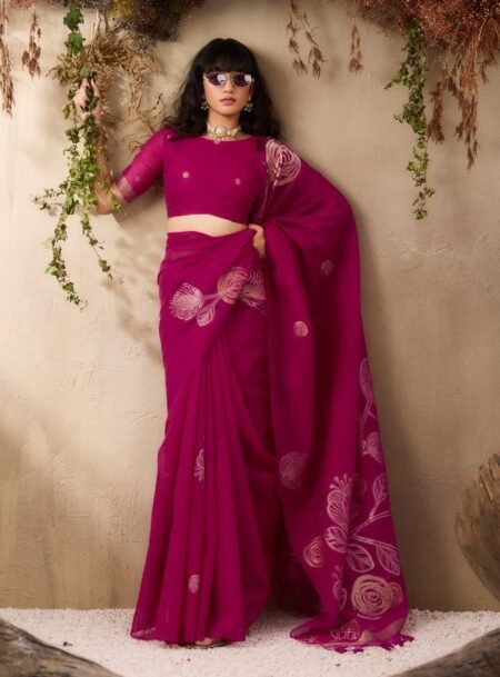 Purple Pure Muga Handloom Weaving Silk Saree With Blouse Piece