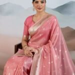 Pink Zari Tissue Handloom Weaving Paithani Saree With Blouse Piece