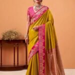 Mustard Banarasi Satin Silk Saree With Blouse Piece