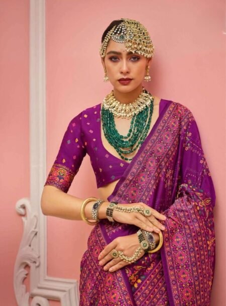 Purple Kashmiri Silk Saree With Blouse Piece