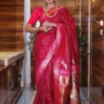 Dark Red Paithani Soft Silk With Beautiful Peacock Rich Pallu Saree With Blouse Piece