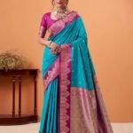 Sapphire Blue Banarasi Satin Silk Saree With Blouse Piece