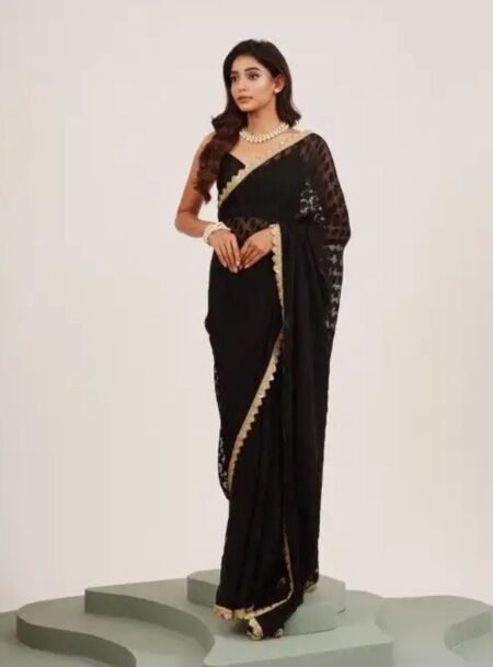 Black Ethinic Motifs Embellished Sequinned Brasso Fancy Saree