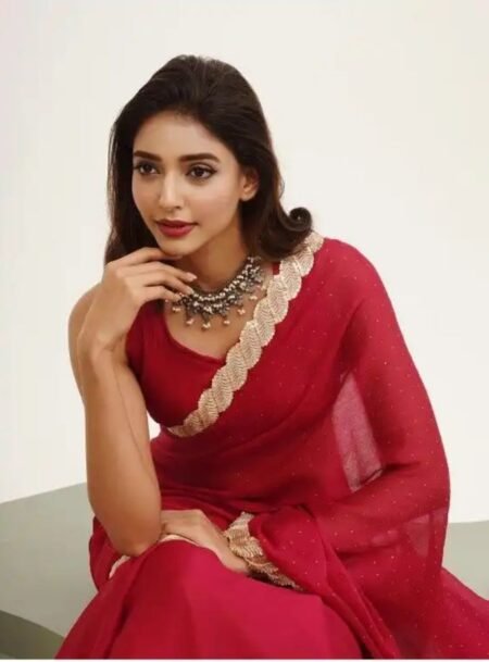 Red Ethinic Motifs Embellished Sequinned Chiffon Fancy Saree