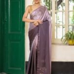Metallic Embellished Fancy Embroidered Satin Saree With Blouse Piece