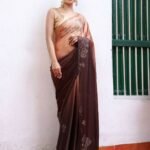 Metallic Embellished Fancy Embroidered Satin Saree With Blouse Piece