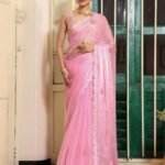 Pink Fancy Embellished Embroidered Organza Saree With Blouse Piece