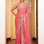 Pink Fancy Zari Embroidered Tissue Saree With Blouse Piece
