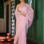 Pink Ethinic Motifs Fancy Embroidered Tissue Saree With Blouse Piece