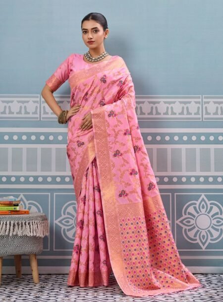 Light Pink Silk Saree With Matching Blouse Piece