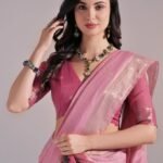 Baby Pink Muga Cotton Pichwai Resham Soft Zari Saree