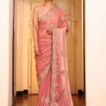 Peach Fancy Zari Embroidered Tissue Saree With Blouse Piece