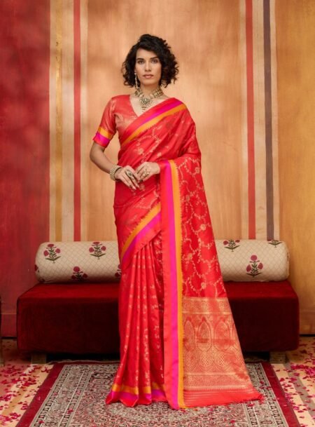 Orange Soft Silk Handloom Saree With Blouse Piece