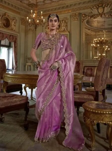 Fancy Soft Tissue Embroidered Saree With Blouse Piece