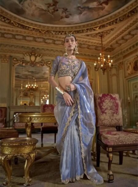 Fancy Soft Tissue Embroidered Saree With Blouse Piece