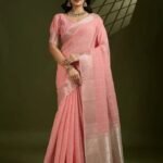 Peach Soft Tissue Linen Gota Patti Silk Saree With Blouse Piece