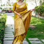 Yellow Kalamkari Handloom Raw Silk Saree And Rich Weaving Pallu With Blouse Piece