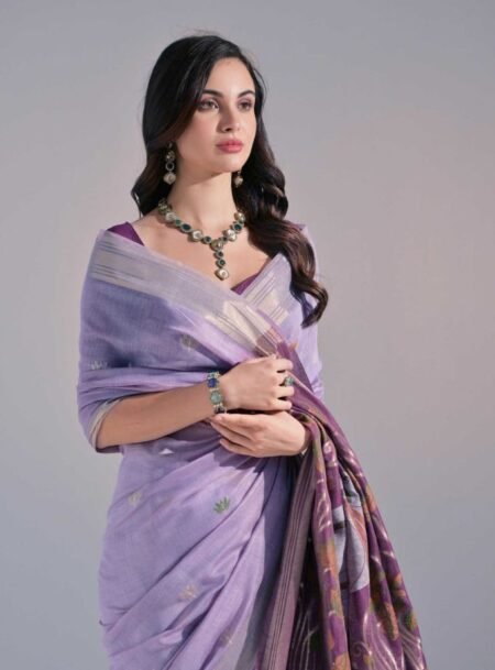 Lavender Muga Cotton Pichwai Resham Soft Zari Saree