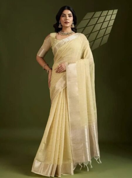 Tan Soft Tissue Linen Gota Patti Silk Saree With Blouse Piece