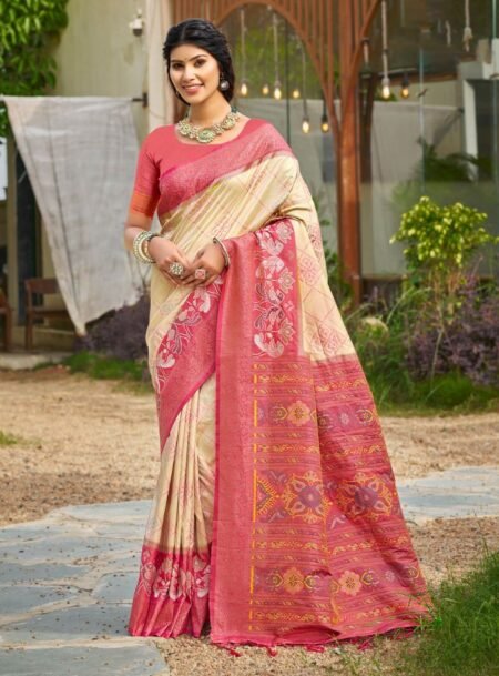 Cream Soft Silk Saree With Matching Blouse Piece