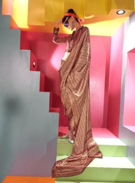 Spanish Satin With Kashmiri Printed Saree With Blouse Piece