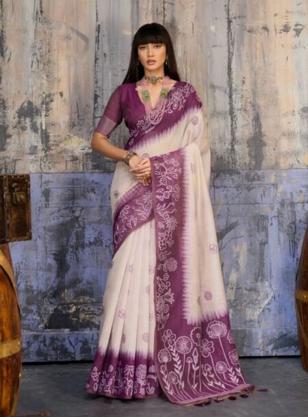 Deep Plum Wine Munga Cotton Handloom Weaving Saree With Blouse Piece