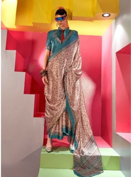 Spanish Satin With Kashmiri Printed Saree With Blouse Piece