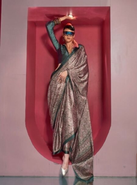 Spanish Satin With Kashmiri Printed Saree With Blouse Piece