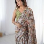 Multicolor Chinon Digital Printed Fancy Saree With Blouse Piece