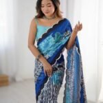 Multicolor Chinon Digital Printed Fancy Saree With Blouse Piece