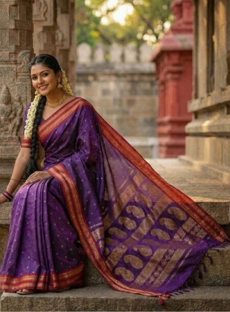 Purple Soft Silk Saree With Blouse Piece
