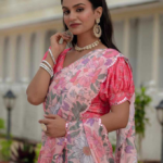 Multicolor Chinon Digital Printed Saree With Blouse Piece