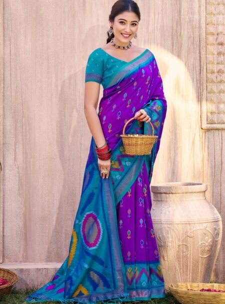 Purple Pochampalli Silk Saree With Blouse Piece