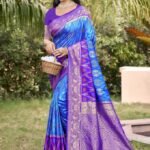 Blue Pochampalli Silk Saree With Blouse Piece