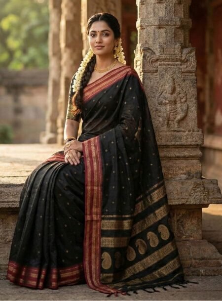 Black Soft Silk Saree With Blouse Piece