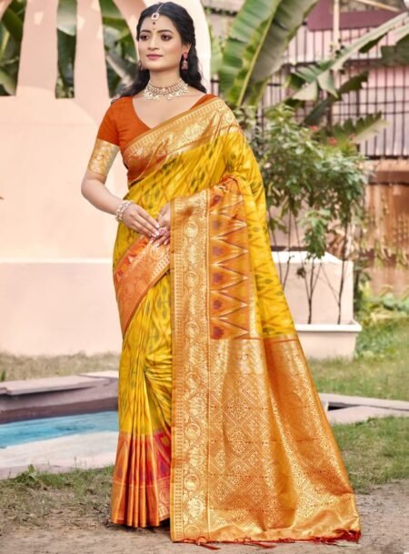 Yellow Pochampalli Silk Saree With Blouse Piece