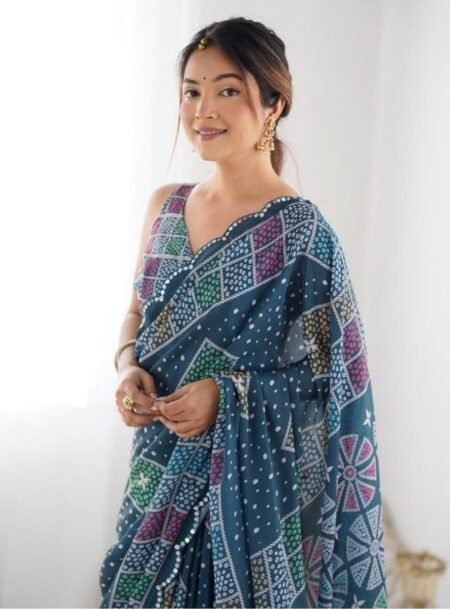 Multicolor Chinon Digital Printed Fancy Saree With Blouse Piece