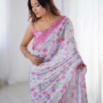 Multicolor Chinon Digital Printed Fancy Saree With Blouse Piece