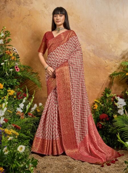 Red Viscose Cotton Handloom Weaving Patola Silk Saree With Blouse Piece