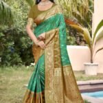 Sea Green Pochampalli Silk Saree With Blouse Piece