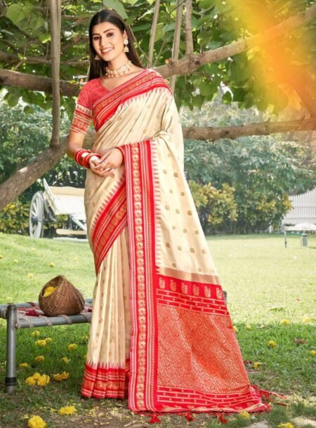 Cream Soft Silk Saree With Blouse Piece