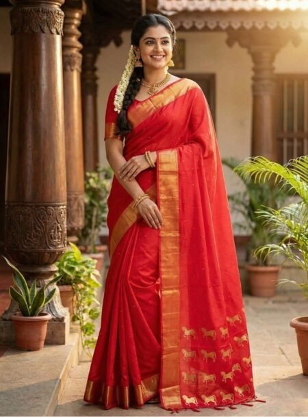 Red Soft Silk Saree With Blouse Piece