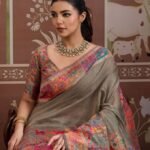 Grey Modal Cotton Pashmina Weaving Saree With Blouse Piece