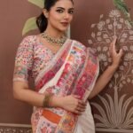 White Modal Cotton Pashmina Weaving Saree With Blouse Piece