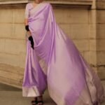 Lavender Pure Satine Handloom Weaving Silk Saree With Blouse Piece