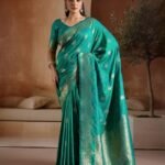 Teal Green Handloom Weaving Silk Saree With Blouse Piece