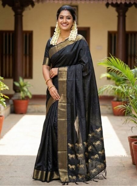 Black Soft Silk Saree With Blouse Piece