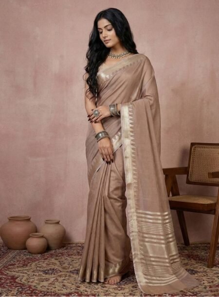 Beige Cotton Saree With Blouse Piece