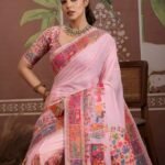 Pink Modal Cotton Pashmina Weaving Saree With Blouse Piece